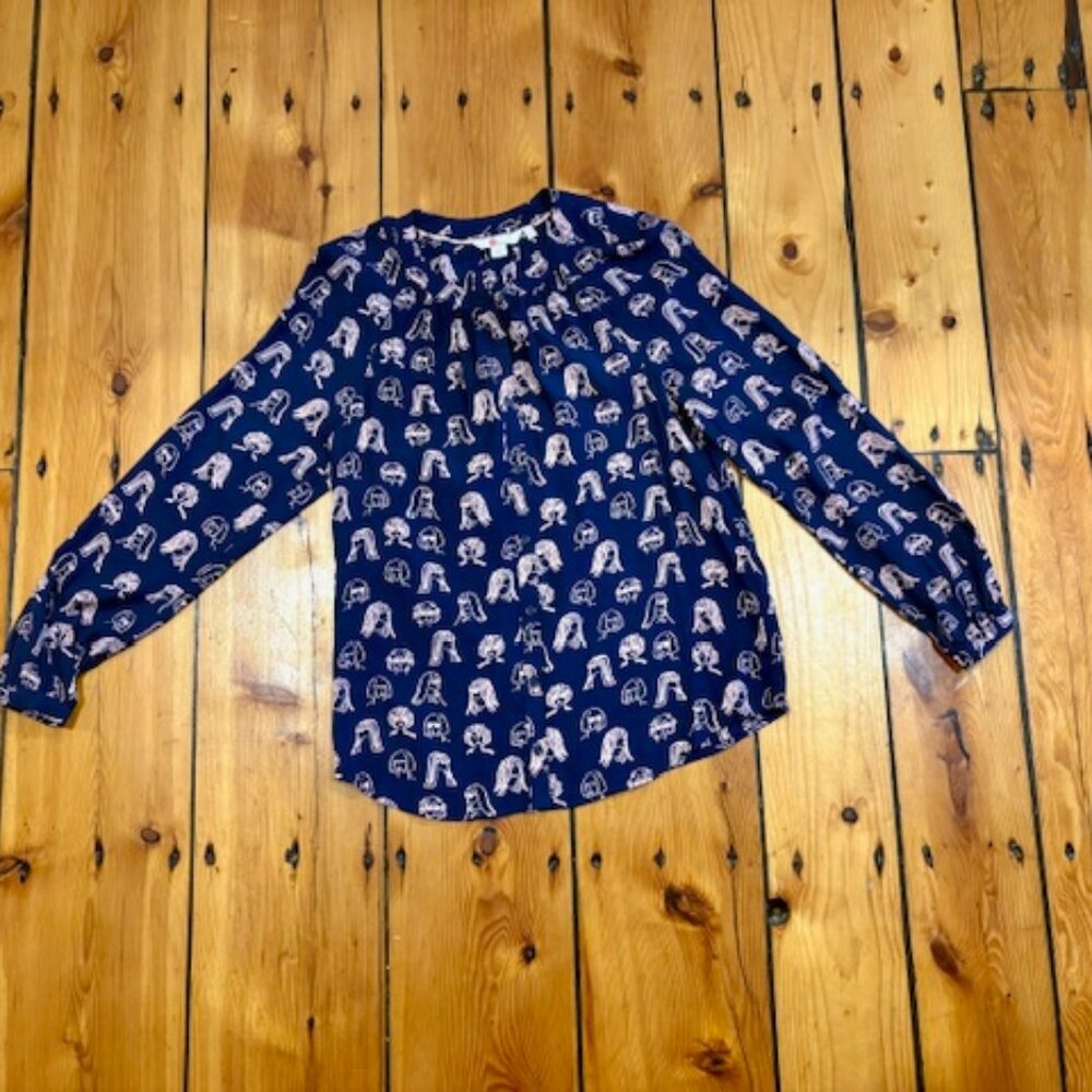 Boden Chit Chat Navy Face Print Long Sleeve Blouse in US 4 UK 8 - Picture 6 of 6